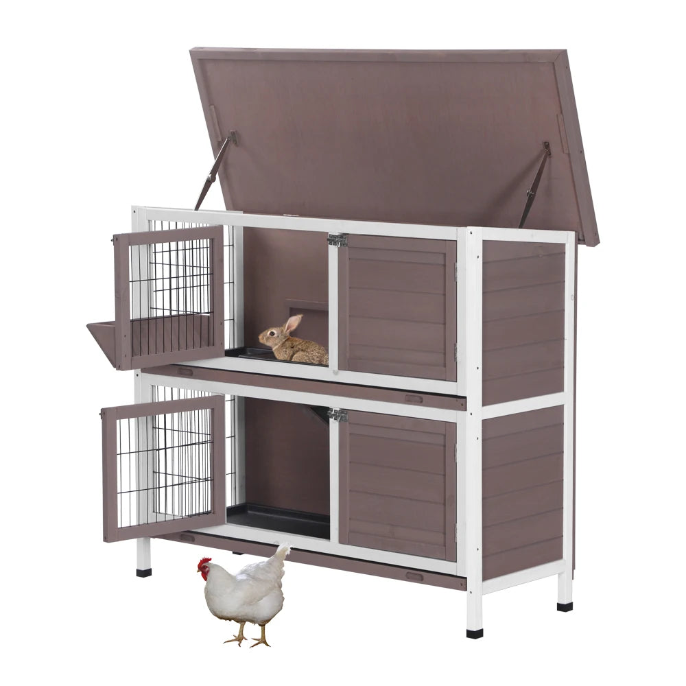 48" Two Floors Wooden Rabbit Hutch Chicken Coop House Wooden Camel Great for rabbits chickens  ducks