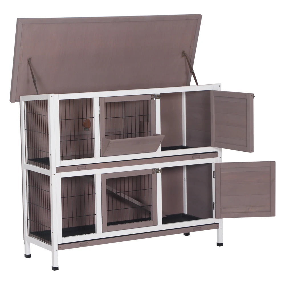 48" Two Floors Wooden Rabbit Hutch Chicken Coop House Wooden Camel Great for rabbits chickens  ducks