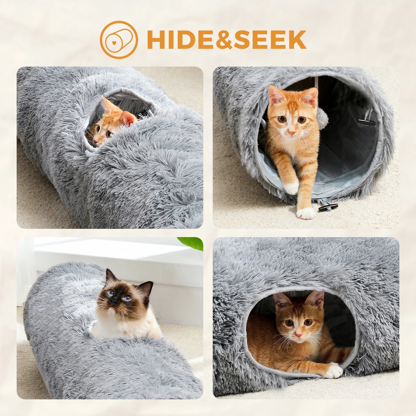 Large Cat Tunnel Collapsible Fluffy Plush Cat Toys for Indoor Cat