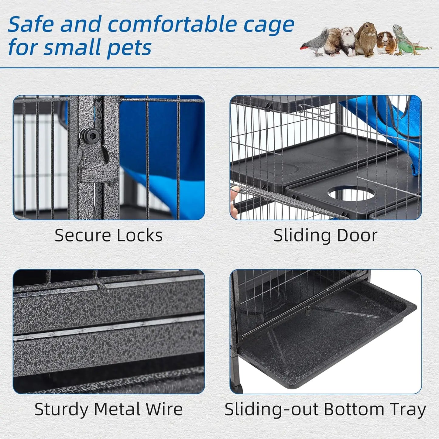 Metal Small Animal Cages Rolling with Removable Ramps