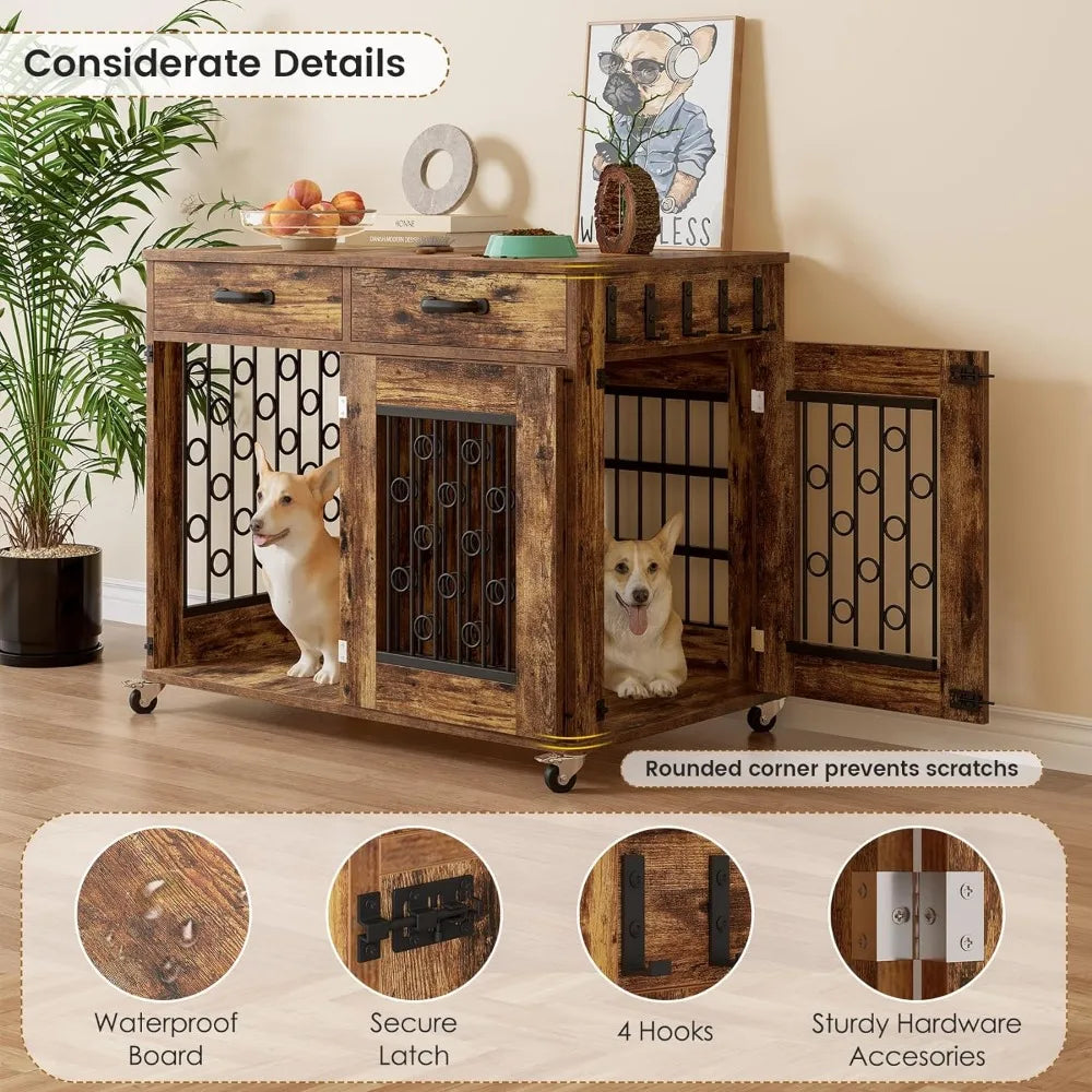 Wooden Crate End Table with Storage Drawers