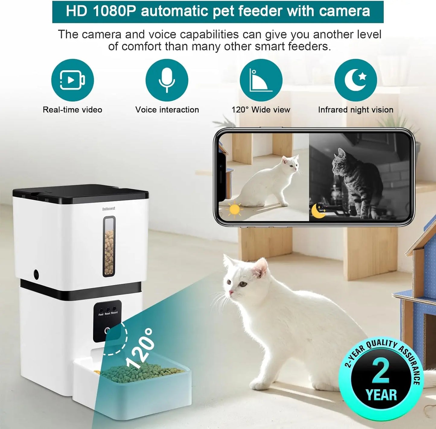 Automatic Dog Feeder with Camera 5G WiFi Easy Setup 8L Motion Detection 1080P HD Video