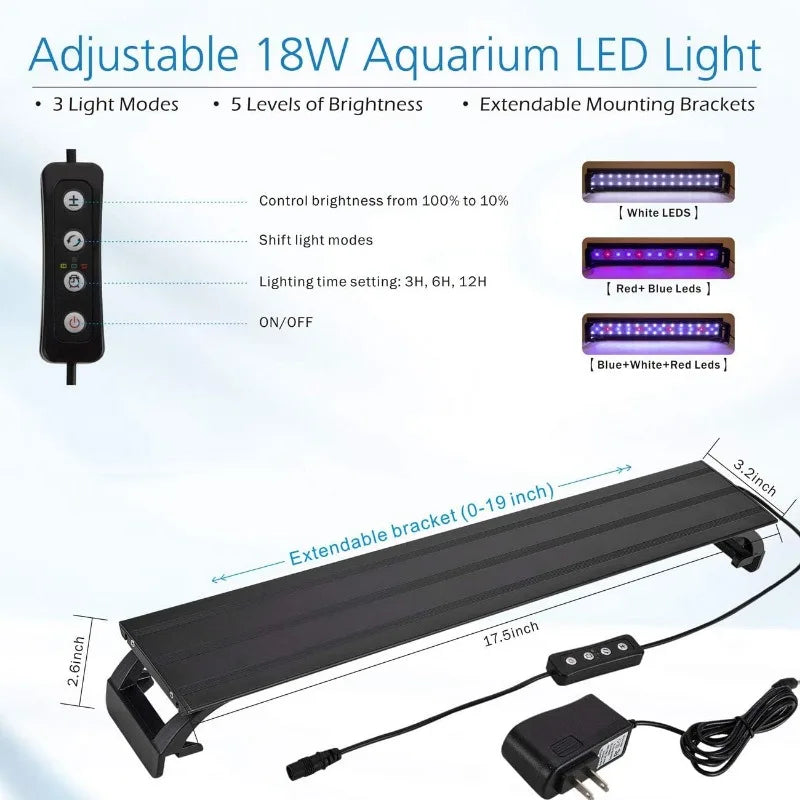 8 Gallon LED Glass Aquarium Kit for Starters with 7W Power Pump, 18W Colored led Light