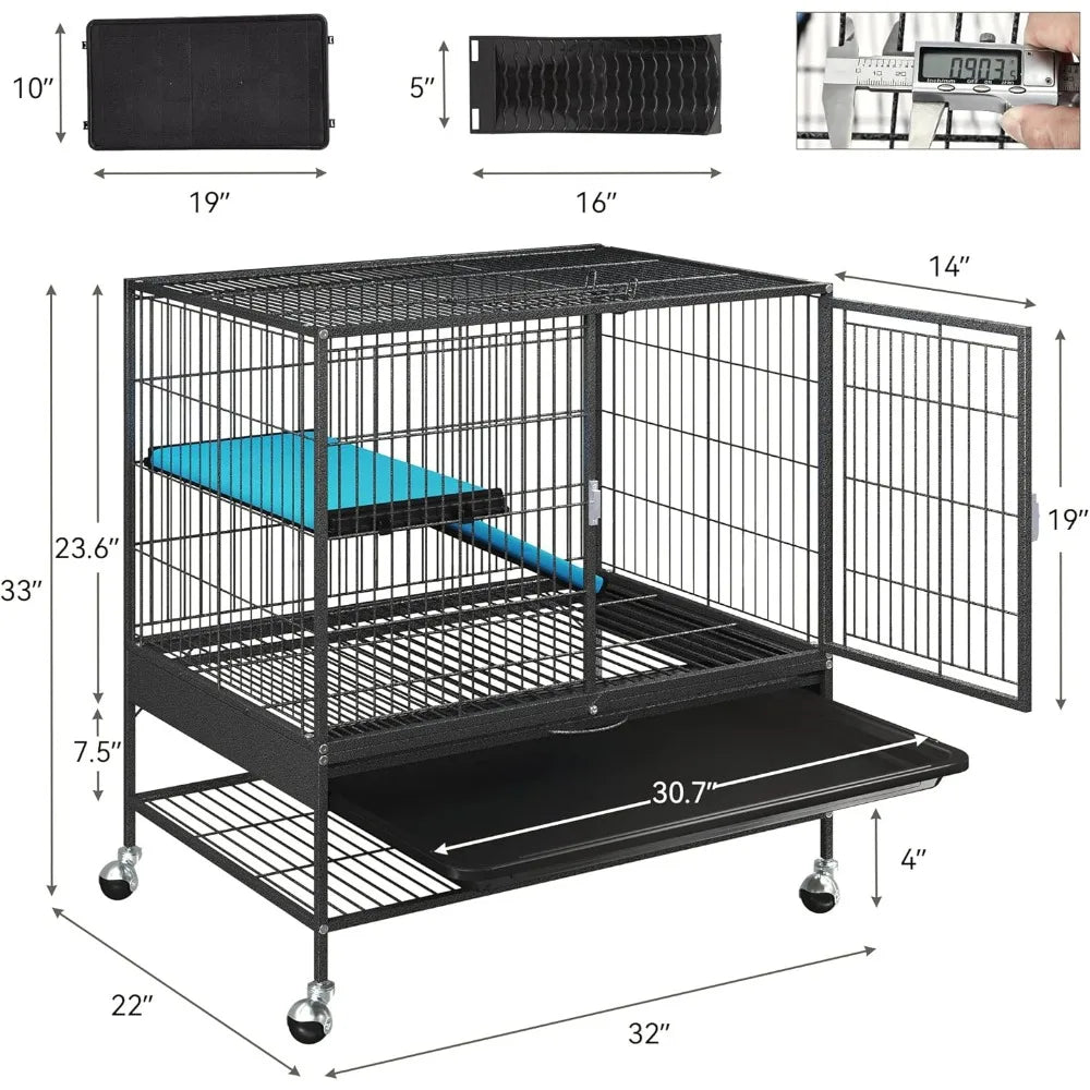 Metal 2-Tiers Small Animal Cage for Guinea Pig Large Hamster Indoor Critter