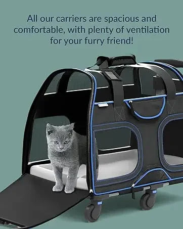 Rolling Pet Carrier - Airline Compliant with Removable Wheels - TSA Approved