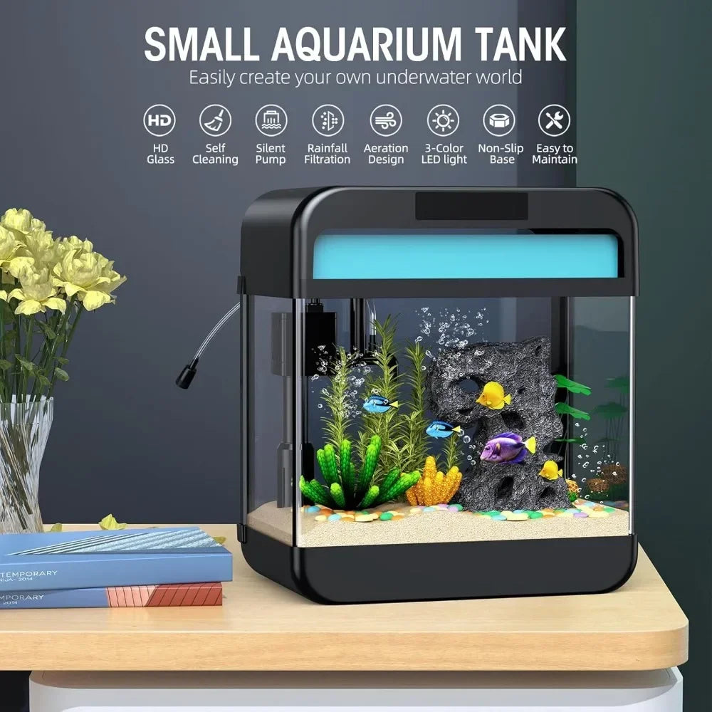 Fish Tank Aquarium 2.2 Gallon with Adjustable 3 Color Lighting