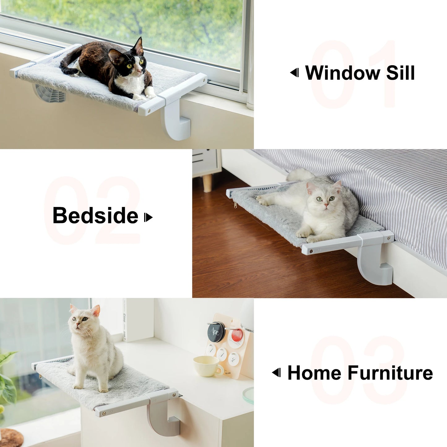 Adjustable Large Cat Window Seat with 2-sided Cushion Holding Up to 18kg