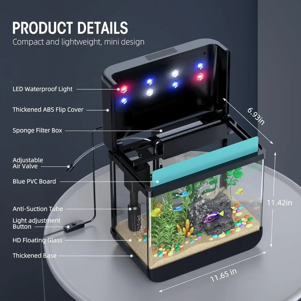 Fish Tank Aquarium 2.2 Gallon with Adjustable 3 Color Lighting