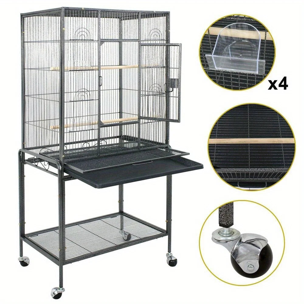 Bird cage steel for parrots with rolling brackets