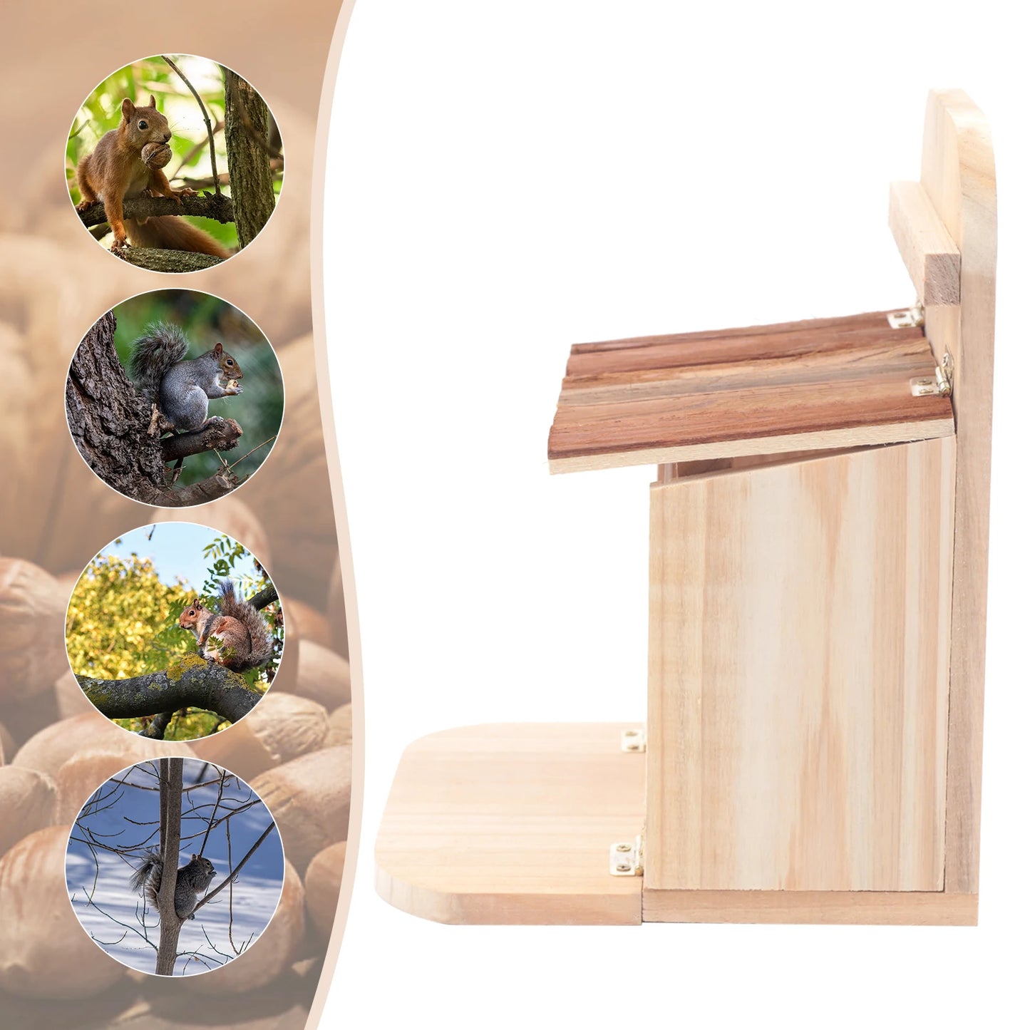 Outdoor Squirrel Feeder Hanging Squirrel Feeding Box Wooden House For Yard Tree