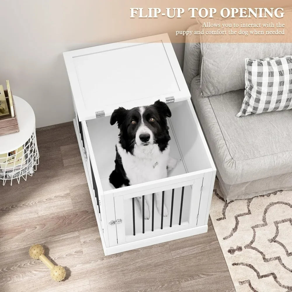 Dog Crate, Kennel with Cushion for Small and Medium Dogs and Kennel with Flip-top Plate, Chew Proof Metal Bars