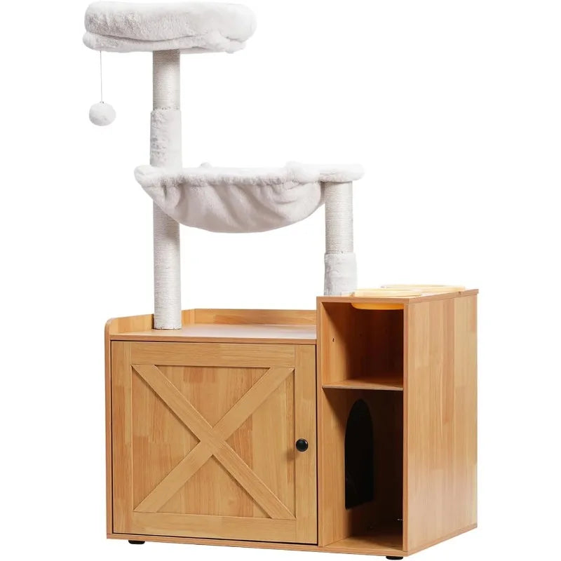 Cat Tree with Litter Box Enclosure, All-in-one Cat Tower for Indoor