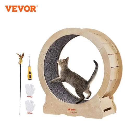 Cat Exercise Wheel Natural Wood Silent Running with Detachable Carpet