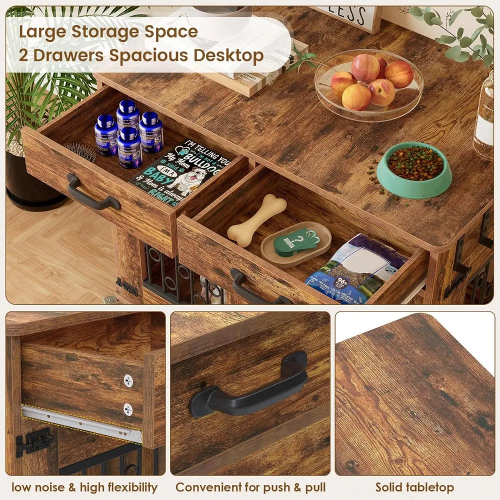 Wooden Crate End Table with Storage Drawers