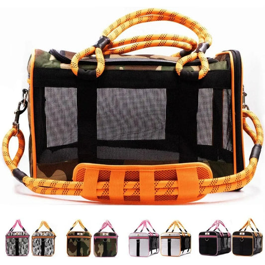 Pet Carrier, Airline Approved Fits Under Seat Ventilated Mesh Design w/Waterproof Base & Reflective Strips, Dogs Cats Carriers