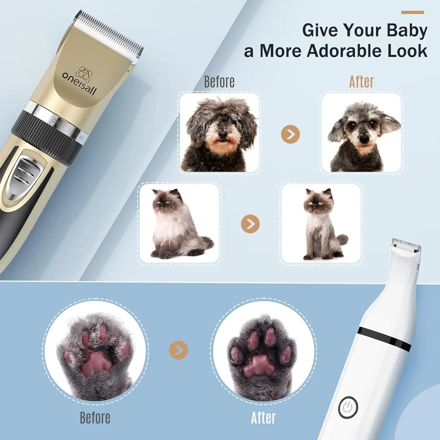 Dog Clippers and Dog Paw Trimmer Kit 2 in 1 Low Noise Cordless