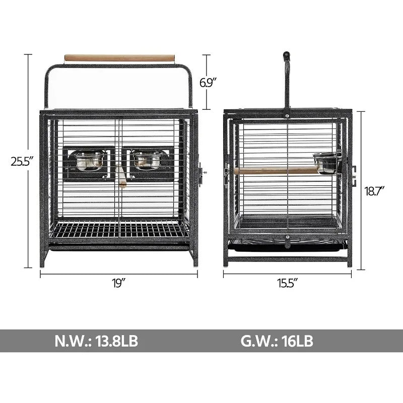 25.5'' Wrought Iron Bird Travel Carrier Cage