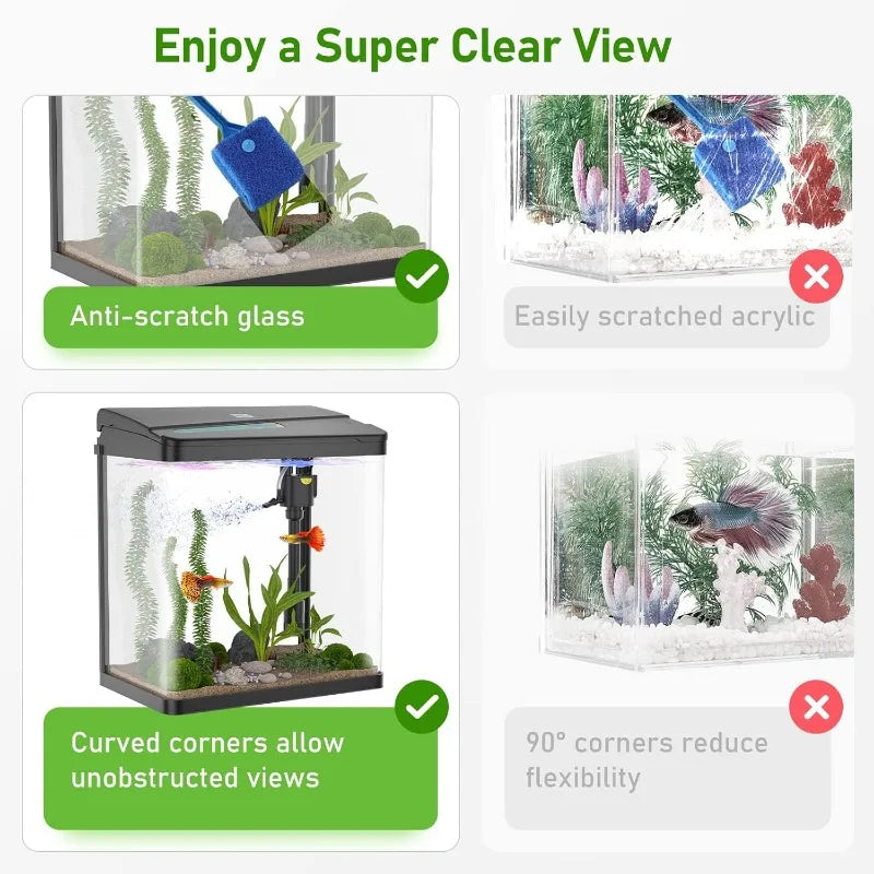 3 Gallon Glass Aquarium, 3 in 1 Fish Tank with Filter and Light, Desktop Small Fishes Tank for Betta Fish, Shrimp, Goldfish