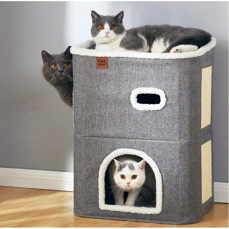 2-Story Cat House for Indoor Cats Bed