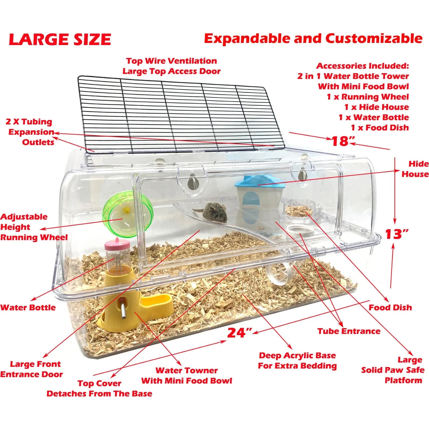 US LARGE Deluxe 2-Floor Acrylic Hamster Palace Home Cage