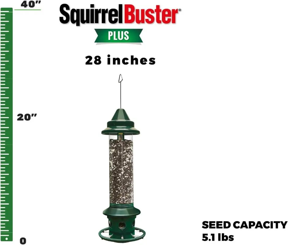 Squirrel Buster Plus Squirrel-proof Bird Feeder w/Cardinal Ring and 6 Feeding Ports, 5.1-pound Seed Capacity, Adjustable, Green