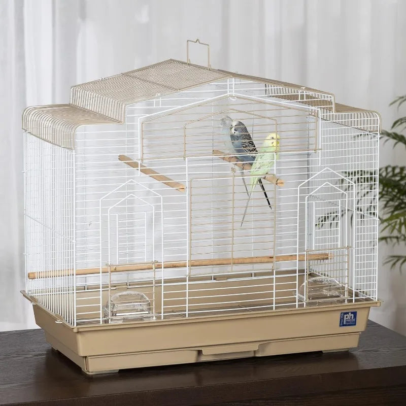 Barn Style Bird Cage, Brown/White