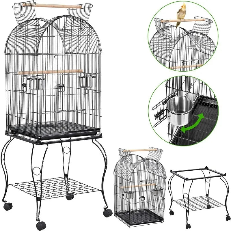 59-Inch Rolling Standing  Bird Cage for Parrots Cockatiels Sun Parakeets Lovebirds