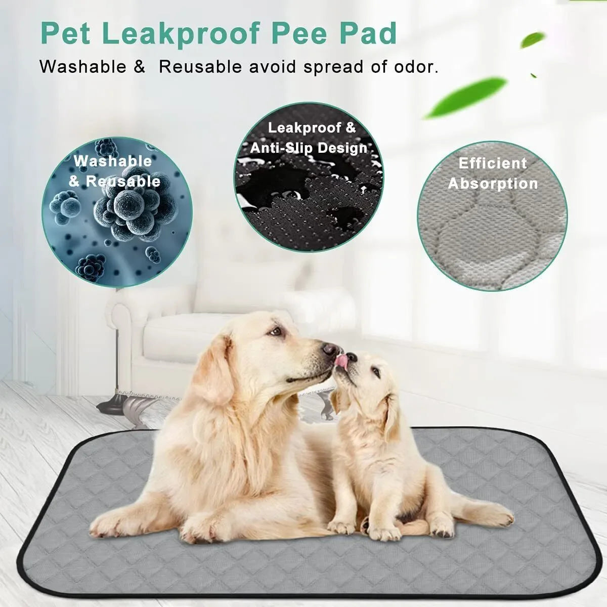 2Pcs Washable Dog Pads Reusable Puppy Pee Wee Training Pads Air permeable Non-Slip Leakproof Waterproof Odor Resistant