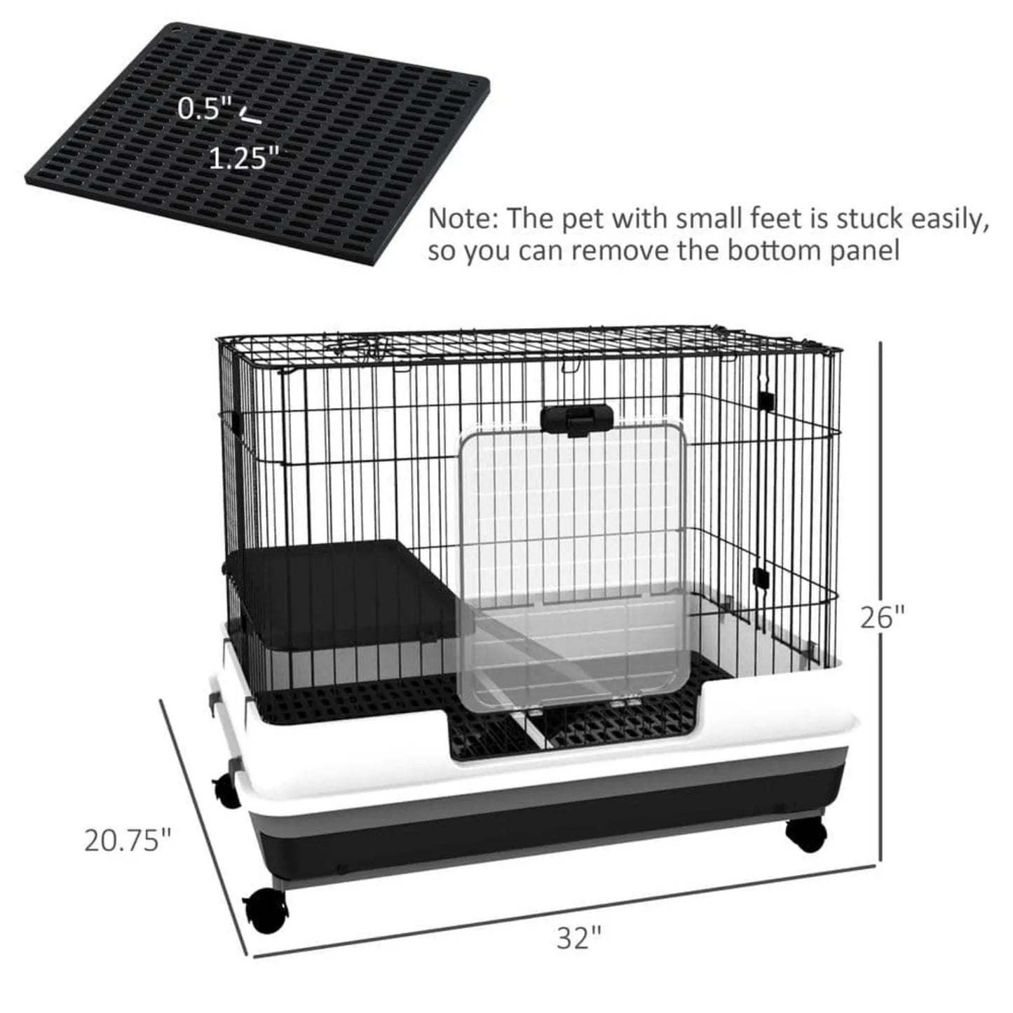 US 2-Level Small Animal Cage Rabbit Hutch with Wheels, Removable Tray, Platform and Ramp, Black- 32 in. L