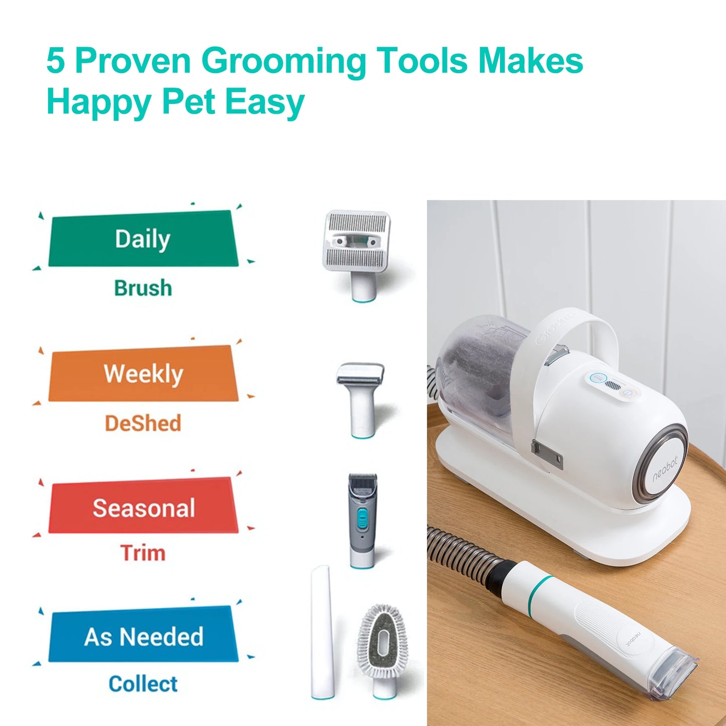 Pro Dog Grooming Kit Vacuum Suction Grooming Clippers with 5 Proven Cat Pet Grooming Tools