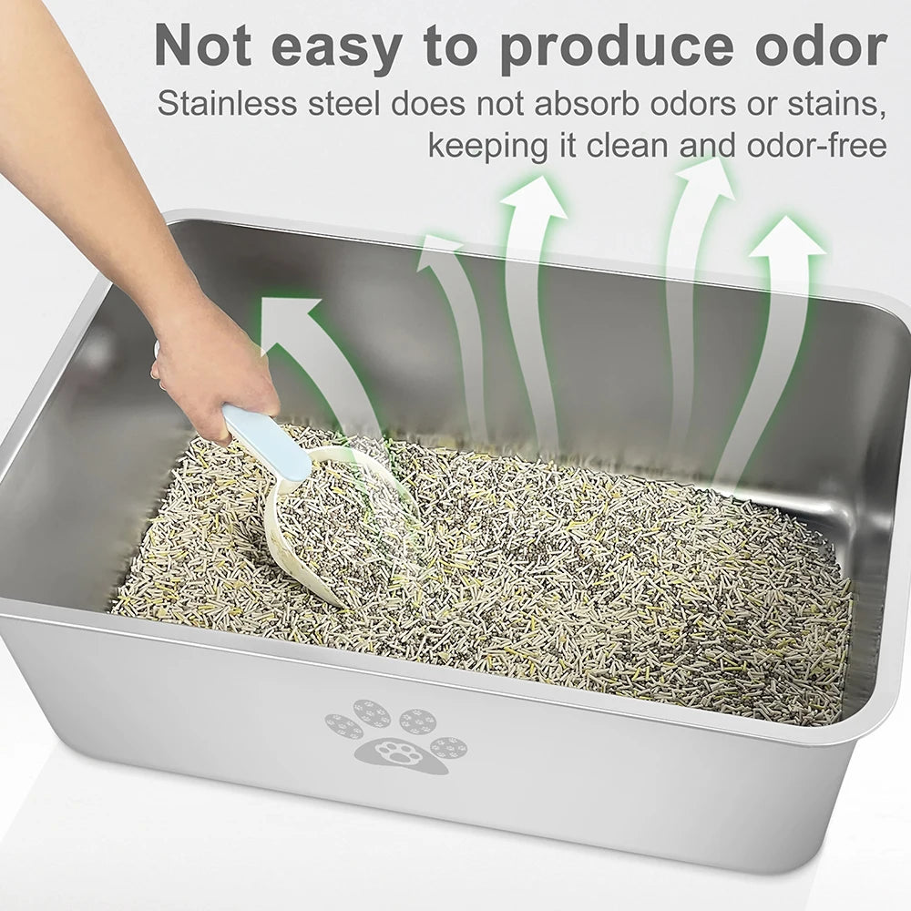 Stainless Steel Cat Litter Box High Side Cats Toilet Splash-Proof and Non-Stick Cat Poop Box odorless for Cat and Rabbits