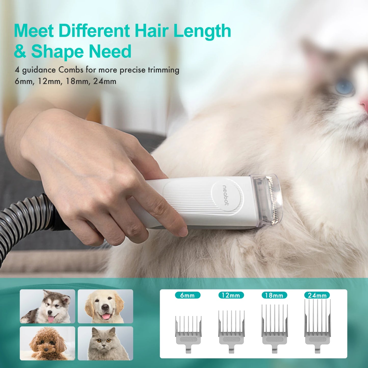 Pro Dog Grooming Kit Vacuum Suction Grooming Clippers with 5 Proven Cat Pet Grooming Tools