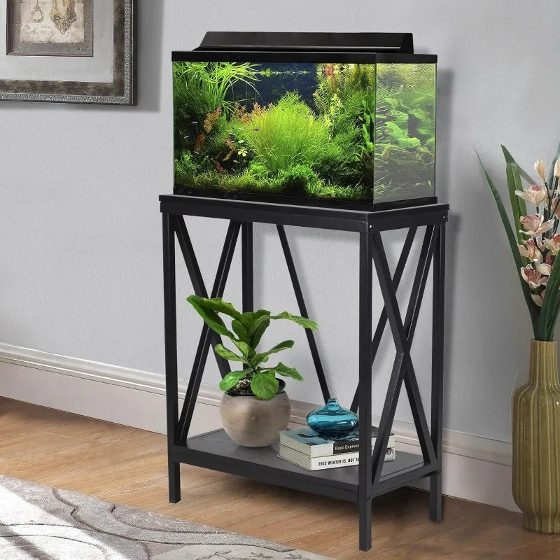 40/55 Gallon Metal/Wood, Aquarium Stand, Console Table, 48.25" L x 13" W, Black