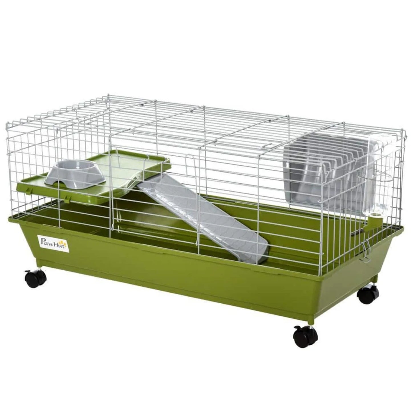 US Small Animal Cage Guinea Pig Hutch Ferret Pet House with Platform Ramp, Food Dish, Wheels, & Water Bottle