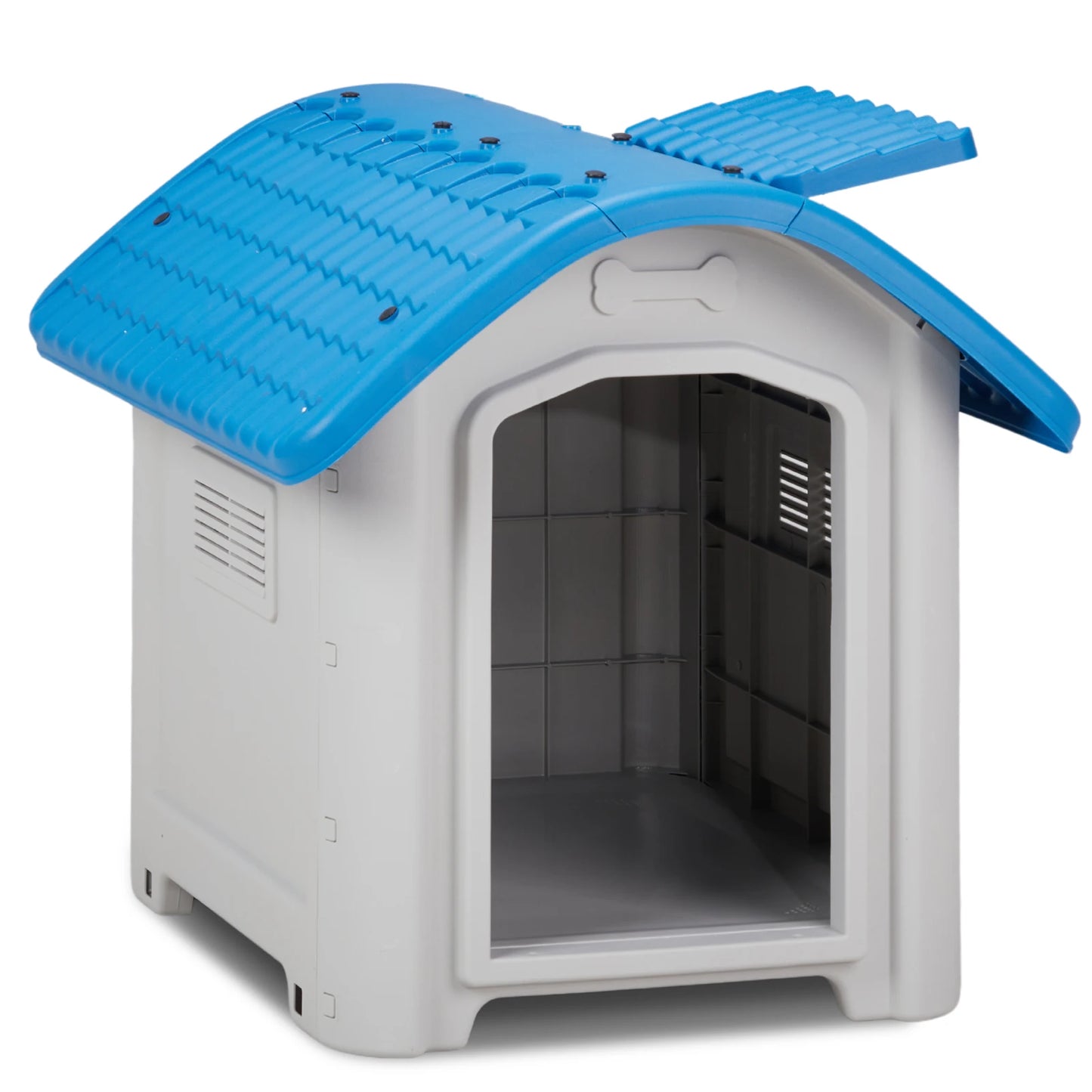 28 inch Raised Plastic Dog House Outdoor With Adjustable Sunroof and Elevated Base