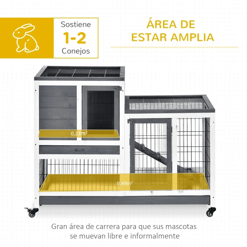 Wooden Indoor Rabbit Hutch Elevated Cage with Enclosed Run with Wheels Ideal for Rabbits and Guinea Pigs