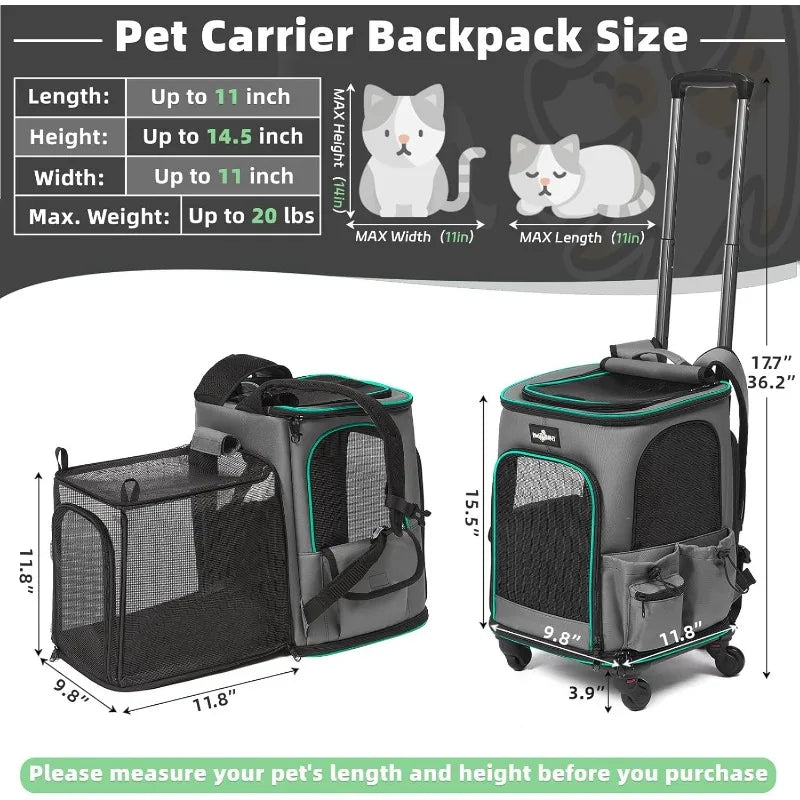 Cat Carrier Backpack with Wheels