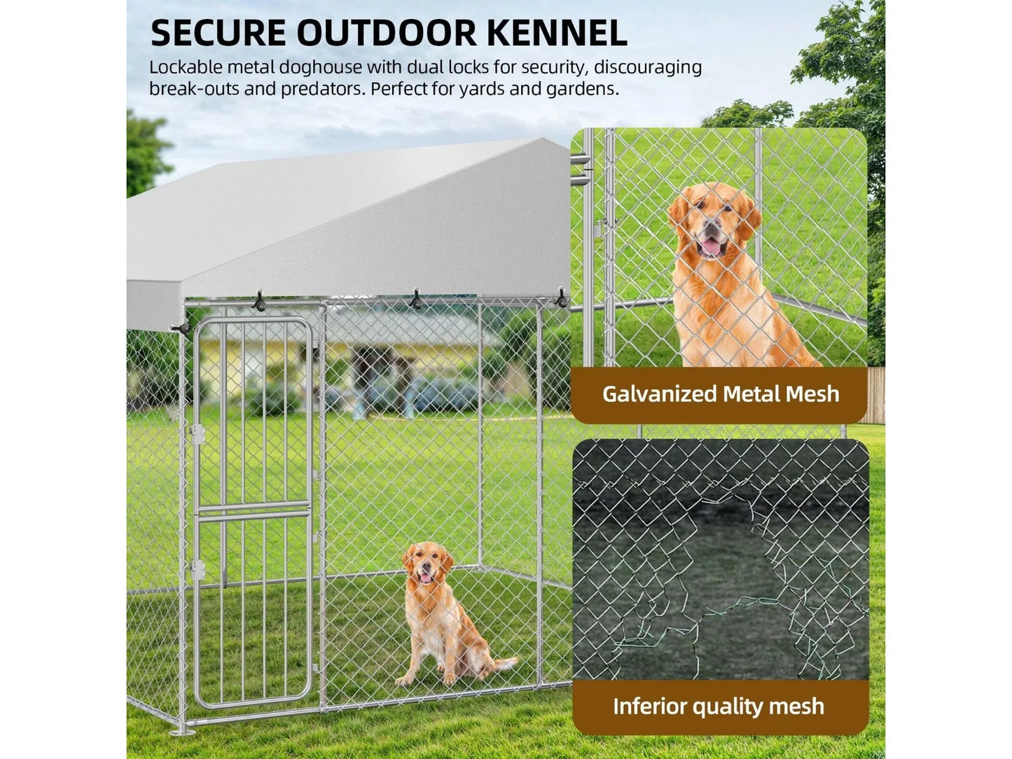 10 x 10 Feet Outdoor Dog Cage Enclosure with Covered Fence-