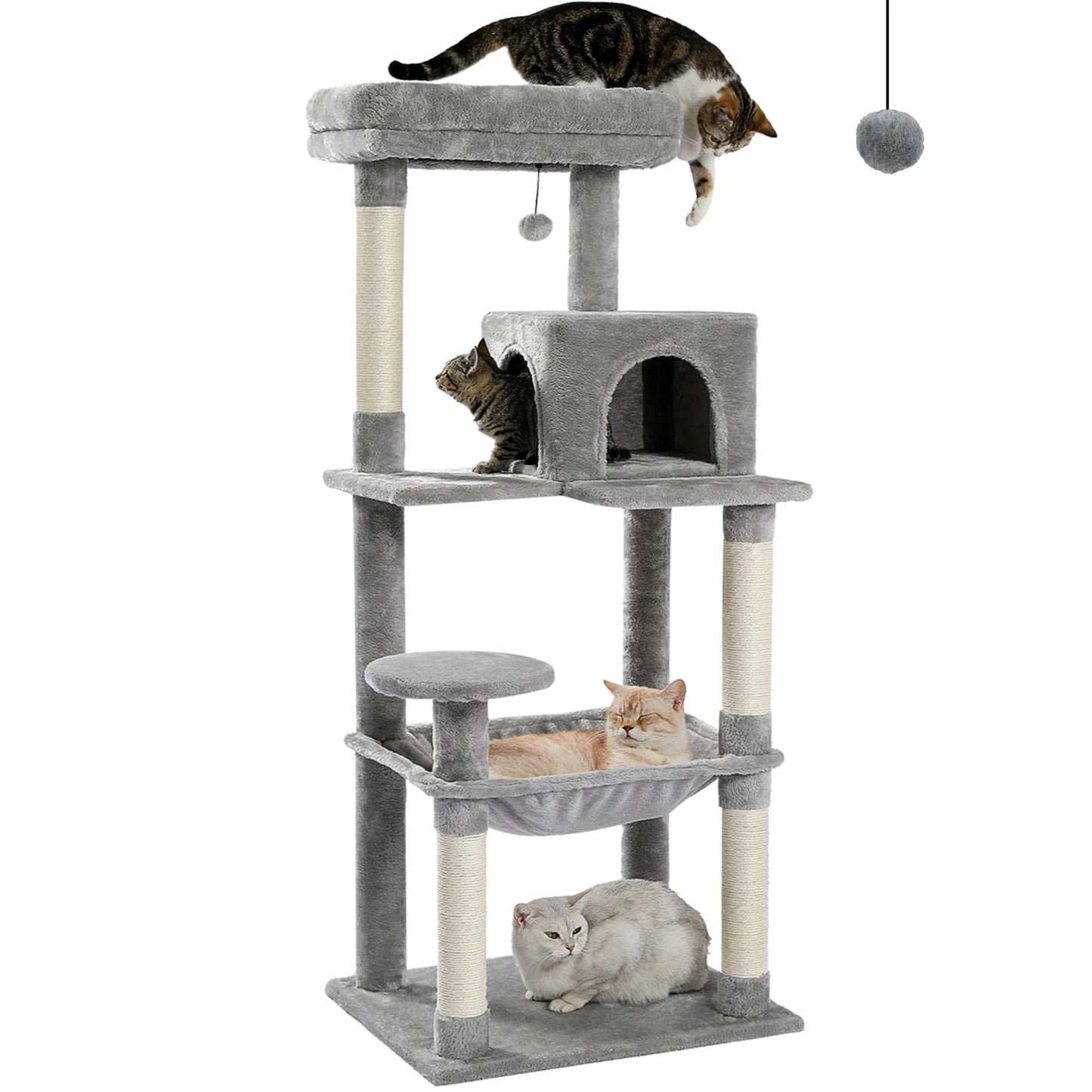 Cat Tree for Indoor Cats with Large Hammock Sisal Covered Scratching Posts