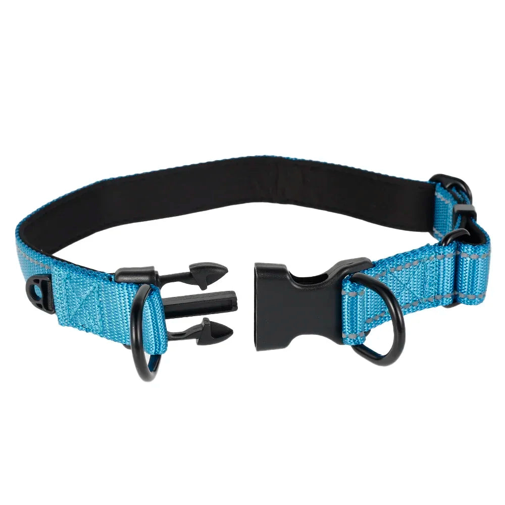 Dog Collars Soft Padded Nylon Neck Collar With Reflective Strip