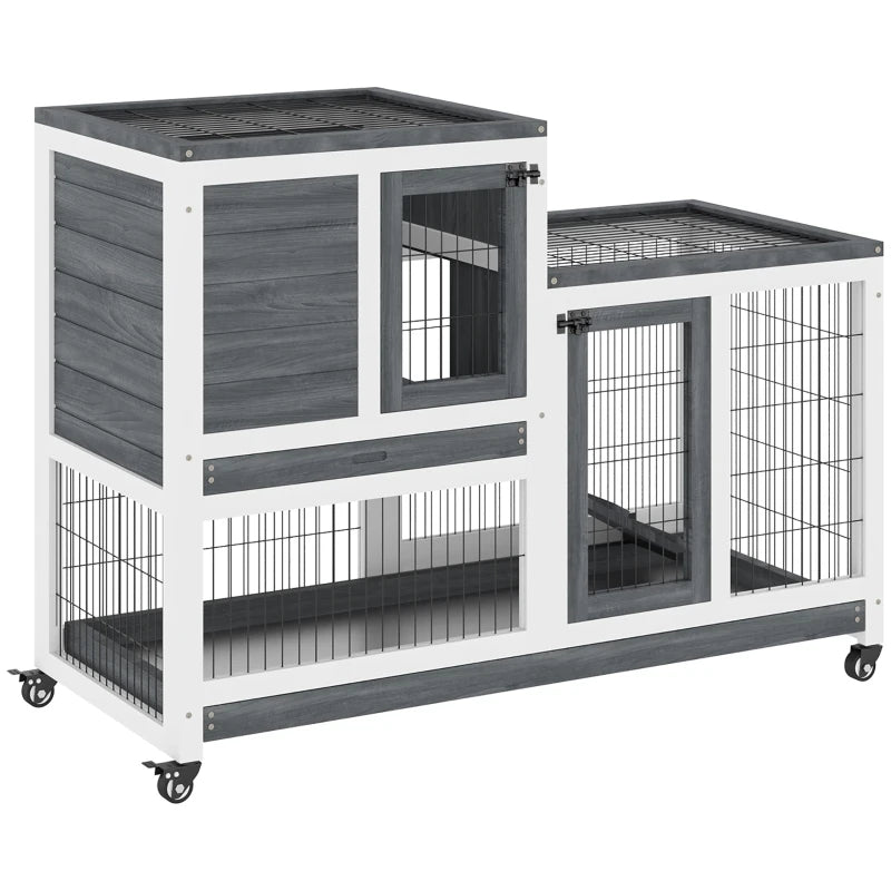 Wooden Indoor Rabbit Hutch Elevated Cage with Enclosed Run with Wheels Ideal for Rabbits and Guinea Pigs