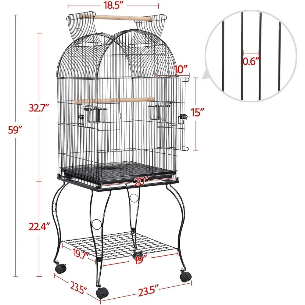 Rolling Standing Medium Dome Open Top Bird Cage for Parrots Cockatiels Parakeets