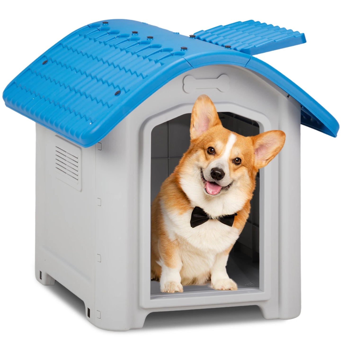 28 inch Raised Plastic Dog House Outdoor With Adjustable Sunroof and Elevated Base