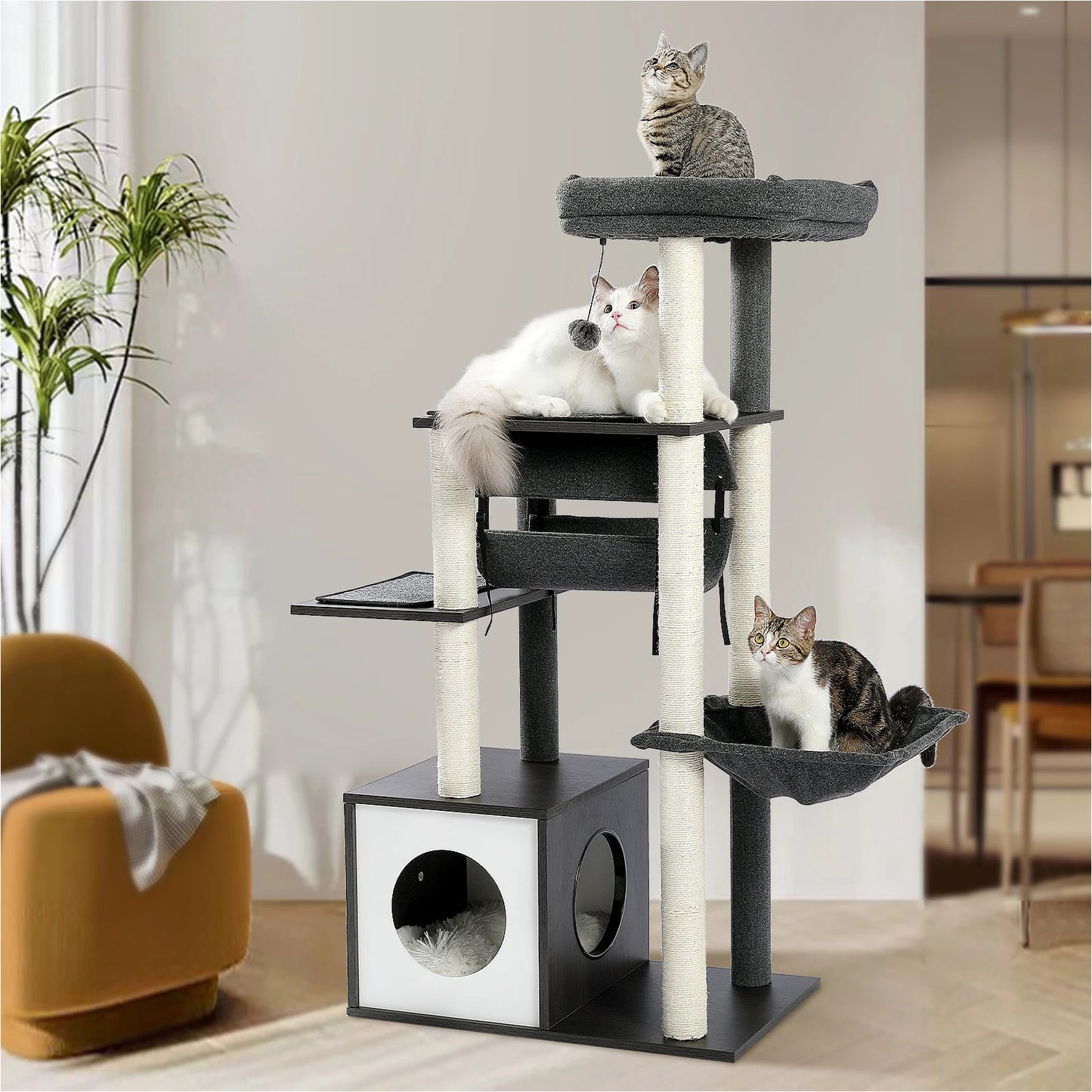 Multi-Level Cat Tree  with Scratching Posts Cat Condo Hammock