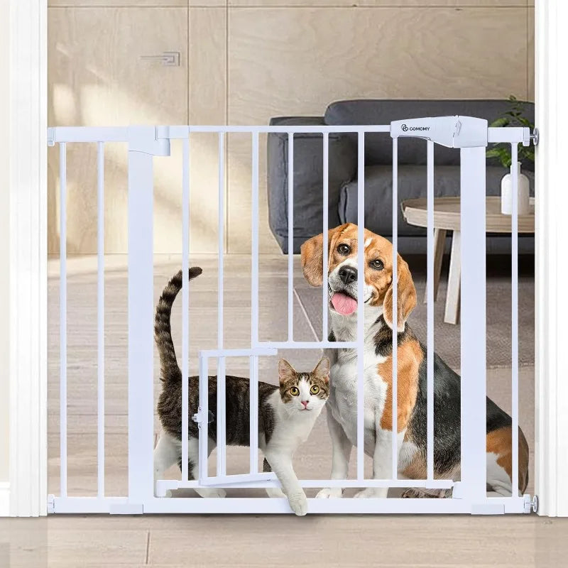 Durable Pet Gate Easy Walk Thru Dog Fence Gate with Pet Door for Stairs Doorways House, Fits Openings 29.5"-40.5"