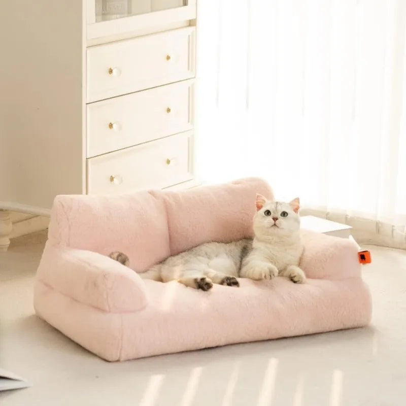 Pet Couch Bed, Washable Cat Beds for Medium Small Dogs & Cats up to 25 lbs with Non-Slip Bottom, Fluffy Cat Couch