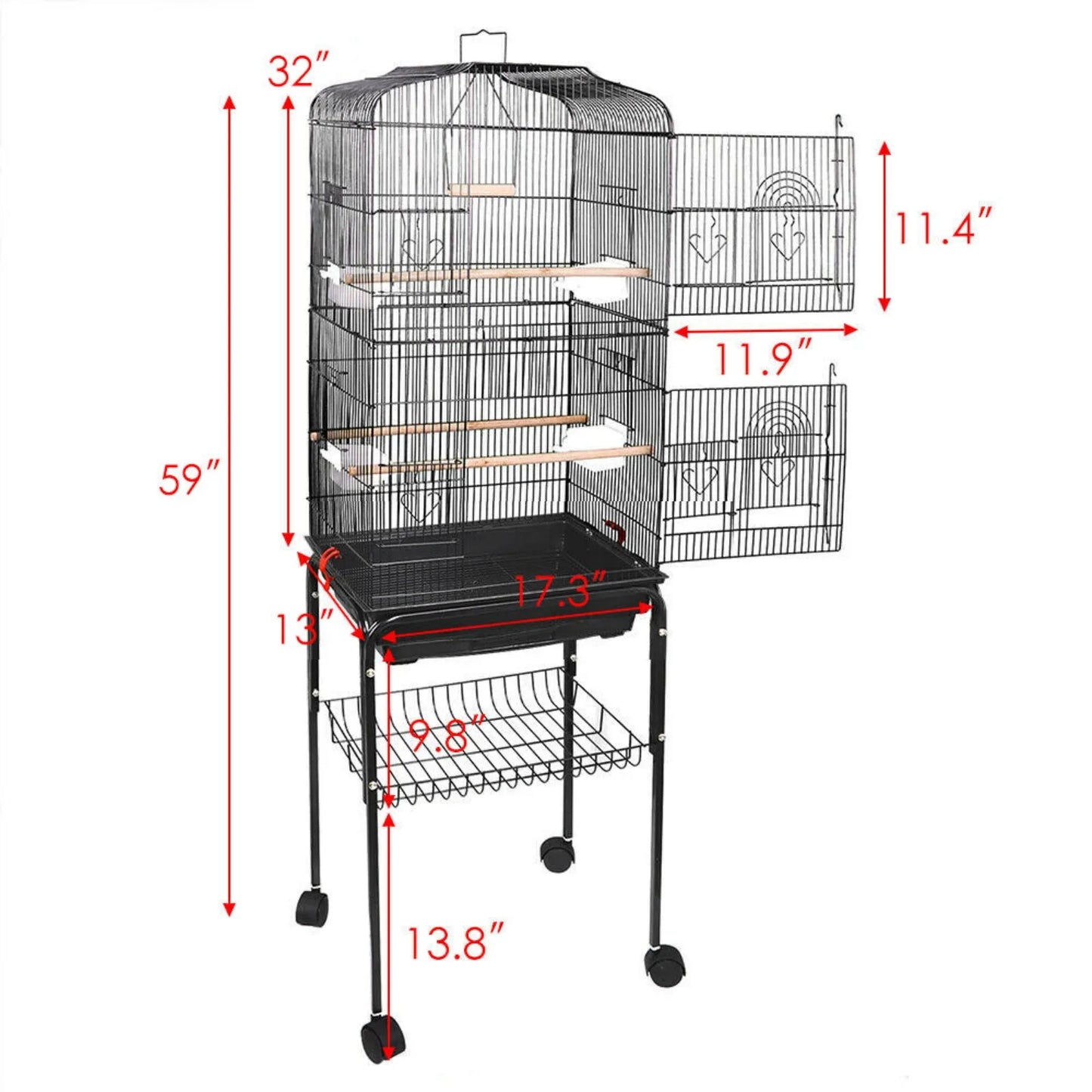 59'' Bird Cage with Rolling Stand Cockatiel Parakeet Finch