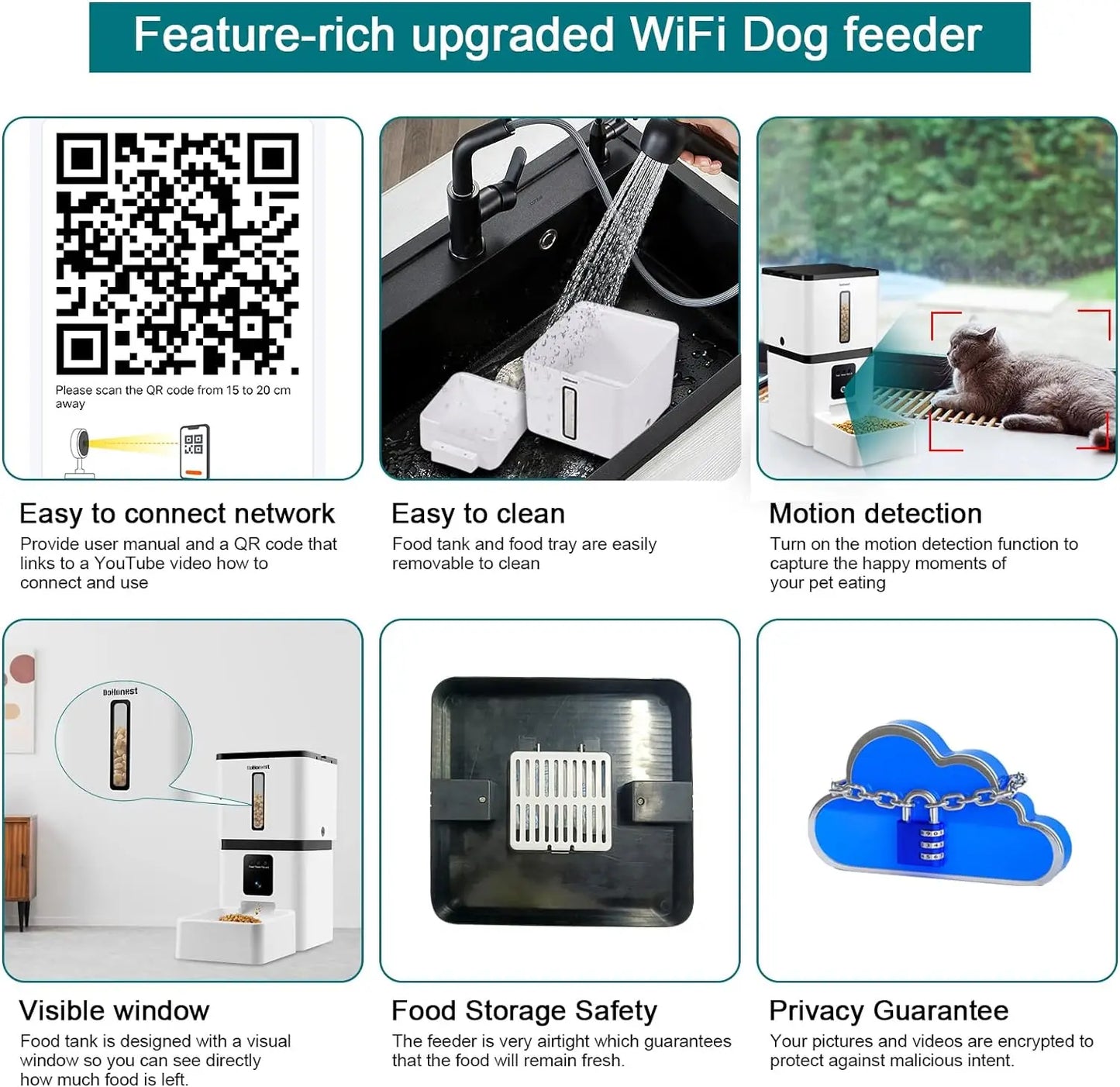 Automatic Dog Feeder with Camera 5G WiFi Easy Setup 8L Motion Detection 1080P HD Video