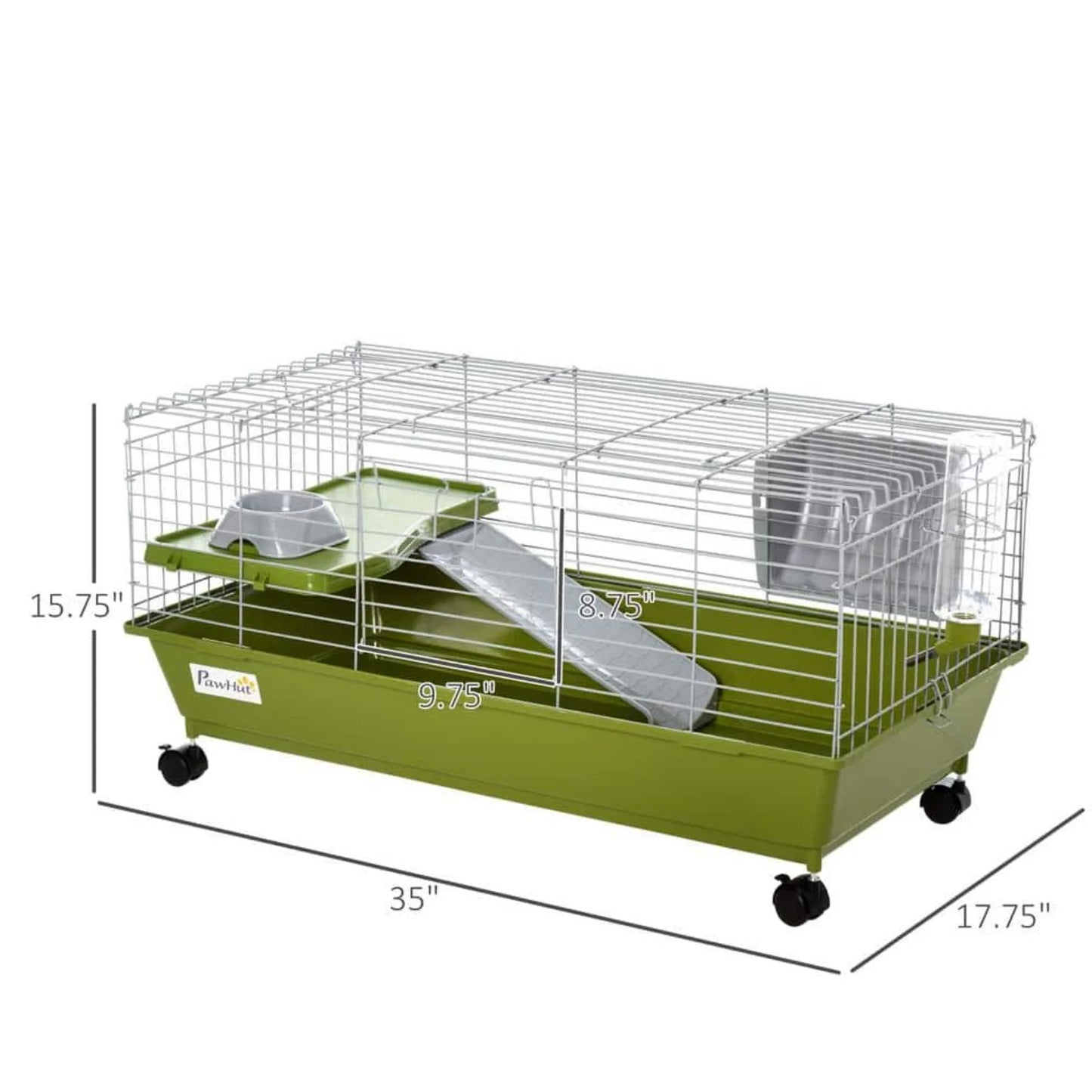 US Small Animal Cage Guinea Pig Hutch Ferret Pet House with Platform Ramp, Food Dish, Wheels, & Water Bottle