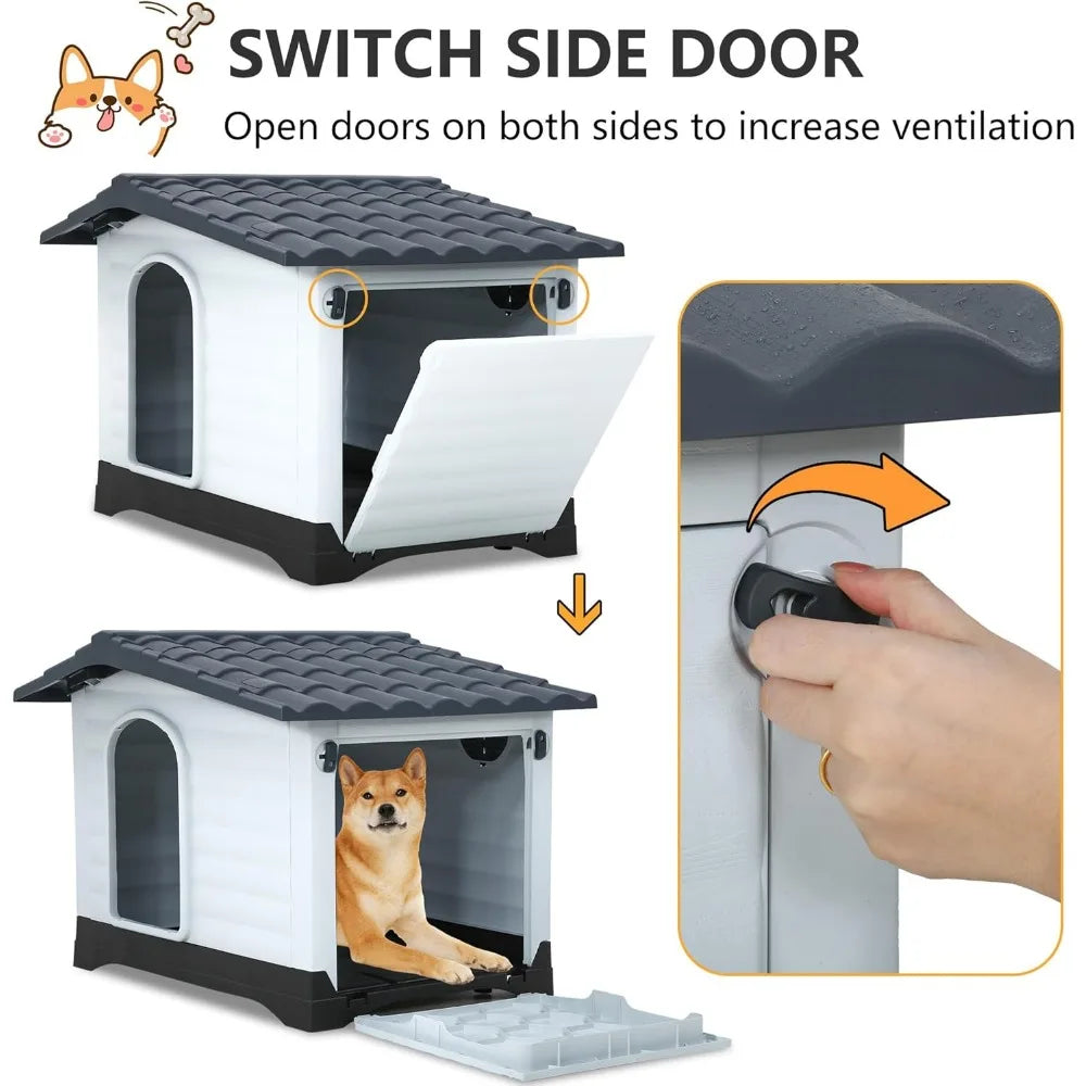 Durable Weatherproof Plastic Dog House with Air Vents and Elevated Floor Suitable for Indoor and Outdoor Use